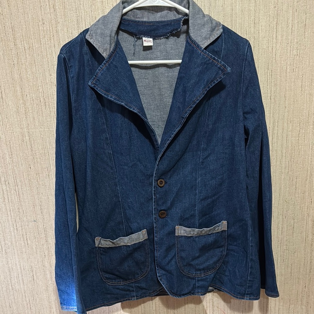 Vintage 1970's Wrangler Denim  Western Blazer Jacket Butterfly Collar